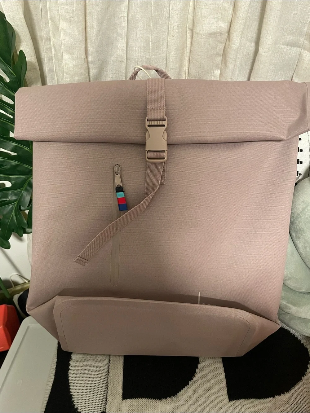 Roll-Top Backpack in Dusty Rose - Sleek Everyday Bag